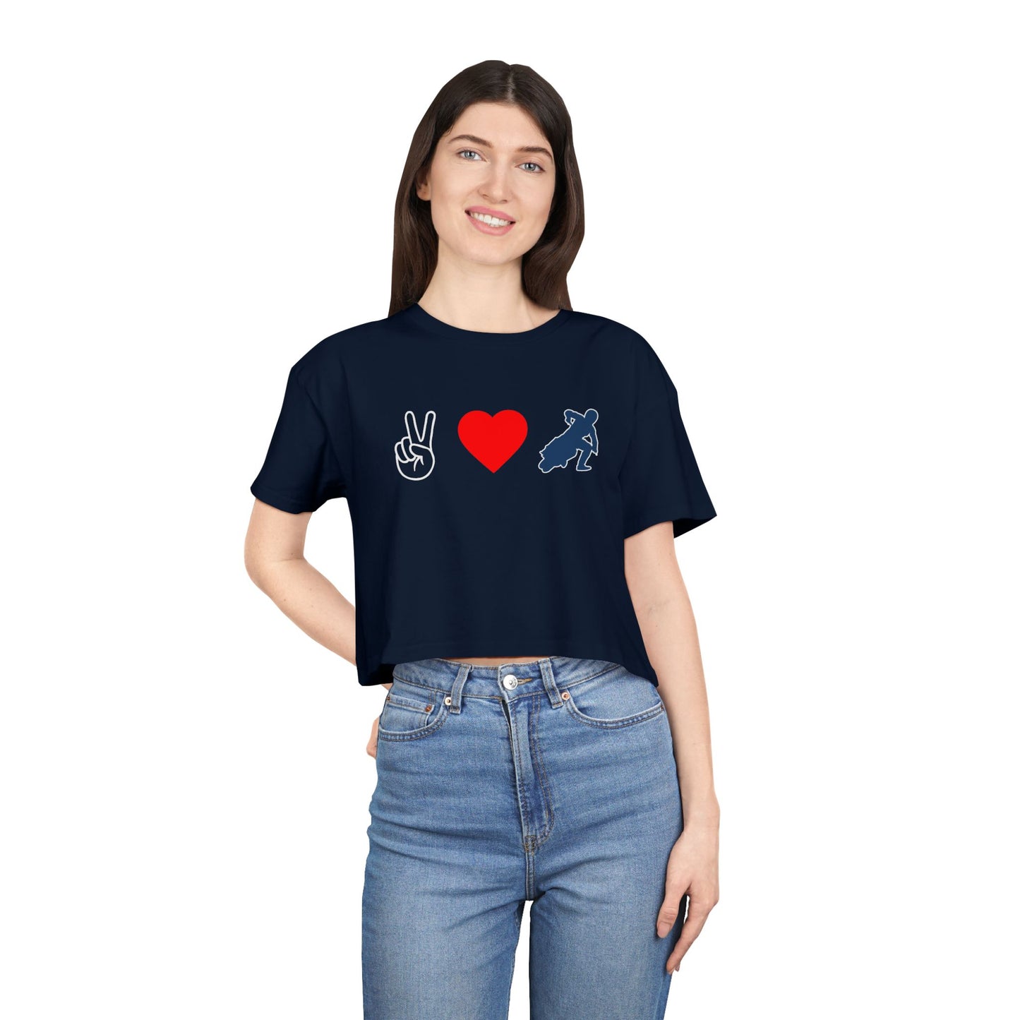 Women's Peace Love & Flat Track Crop Tee (Various Colors)