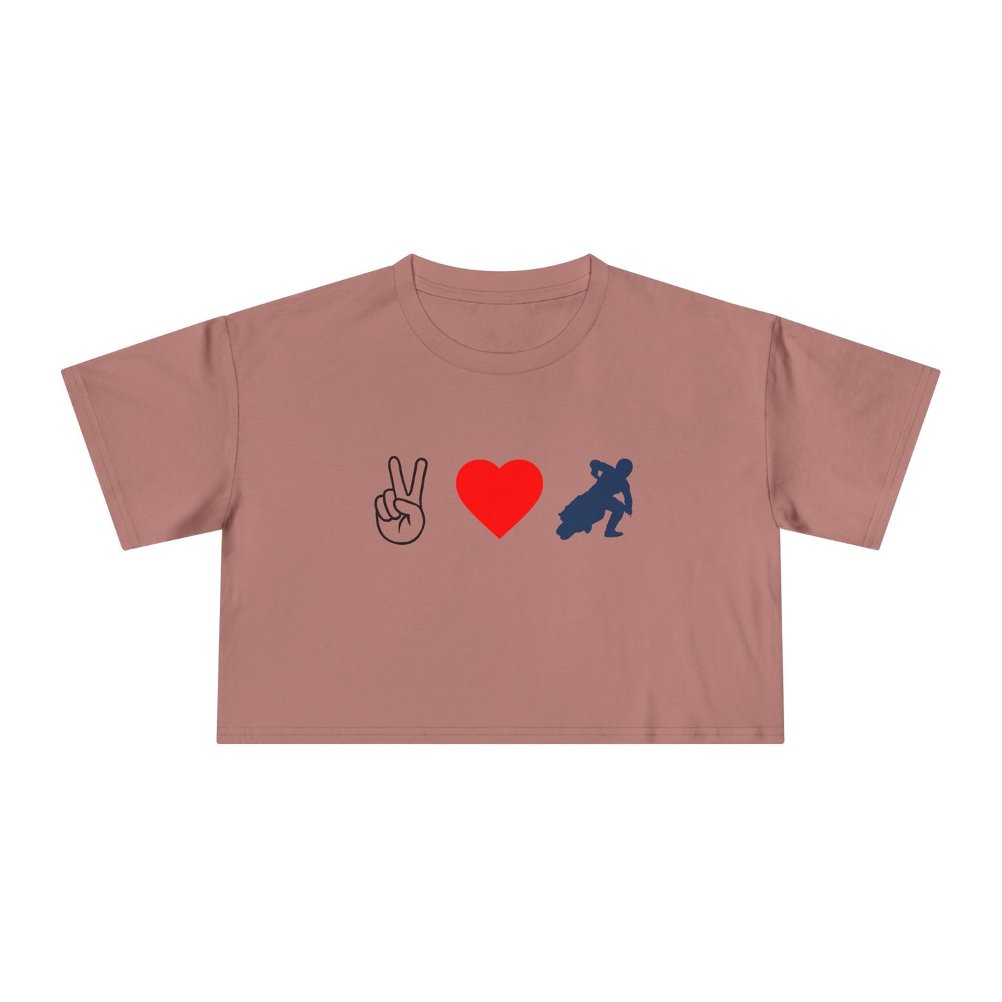 Women's Peace Love & Flat Track Crop Tee (Various Colors)