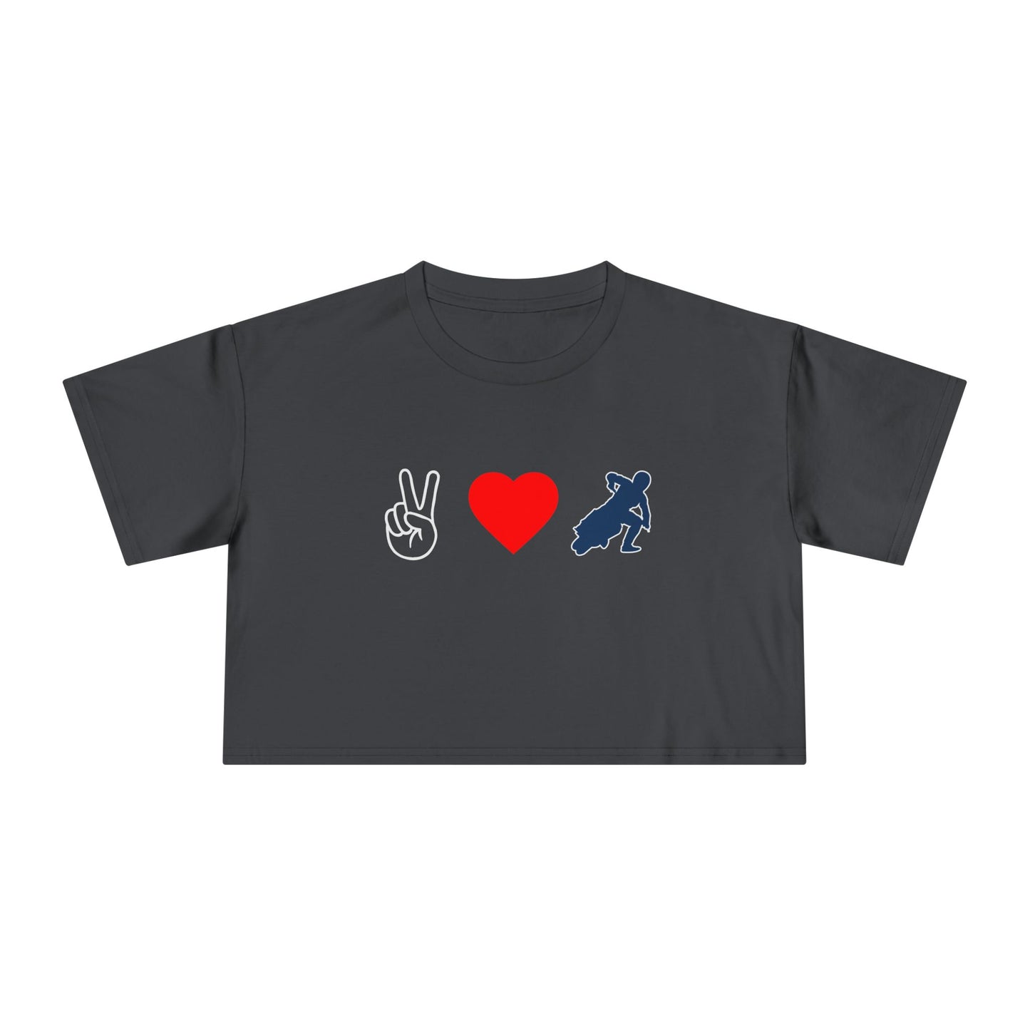 Women's Peace Love & Flat Track Crop Tee (Various Colors)