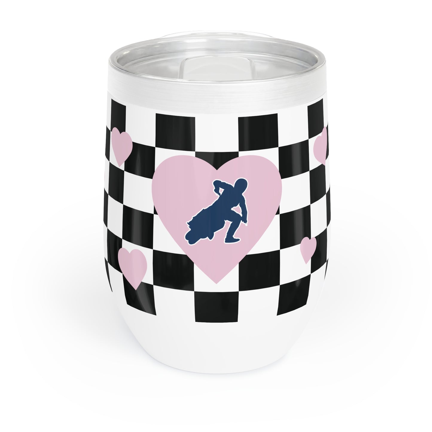 Flat Track Love Wine Tumbler with Checkerboard Hearts