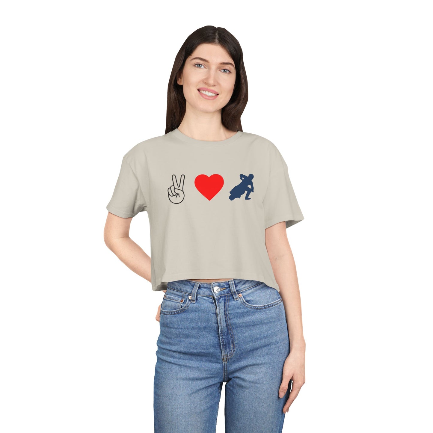 Women's Peace Love & Flat Track Crop Tee (Various Colors)