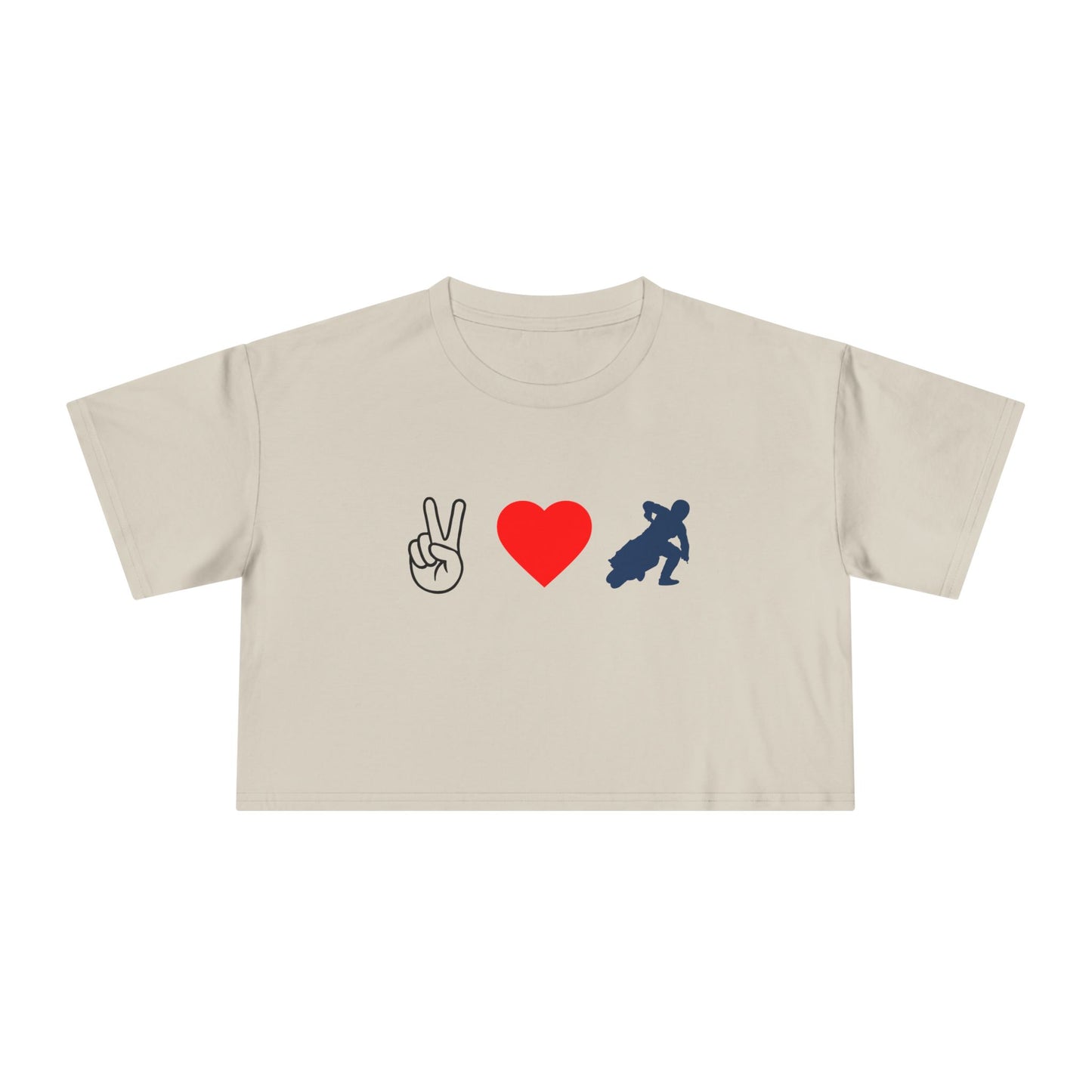Women's Peace Love & Flat Track Crop Tee (Various Colors)
