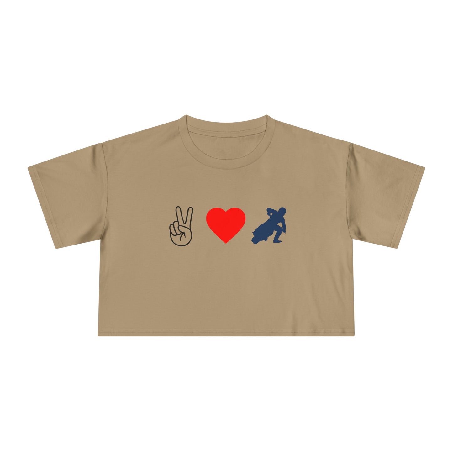 Women's Peace Love & Flat Track Crop Tee (Various Colors)
