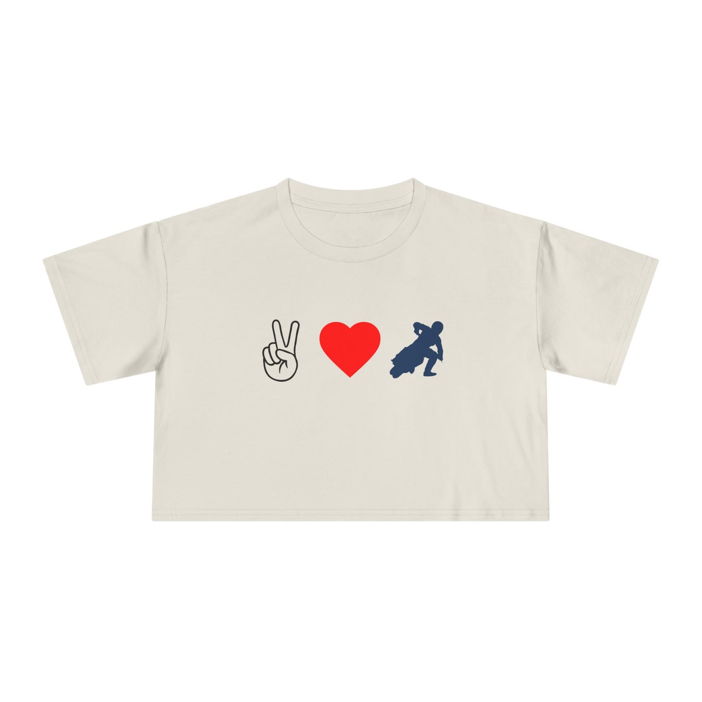 Women's Peace Love & Flat Track Crop Tee (Various Colors)