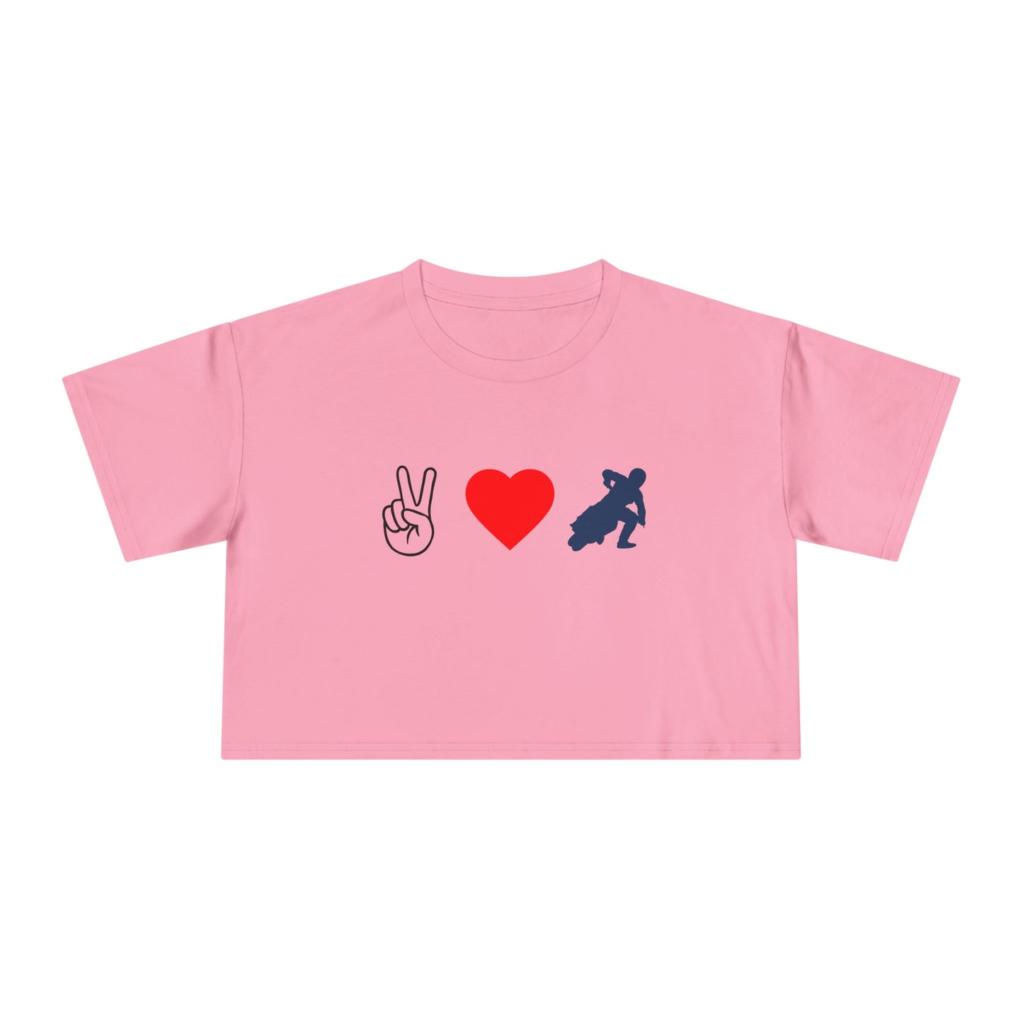 Women's Peace Love & Flat Track Crop Tee (Various Colors)