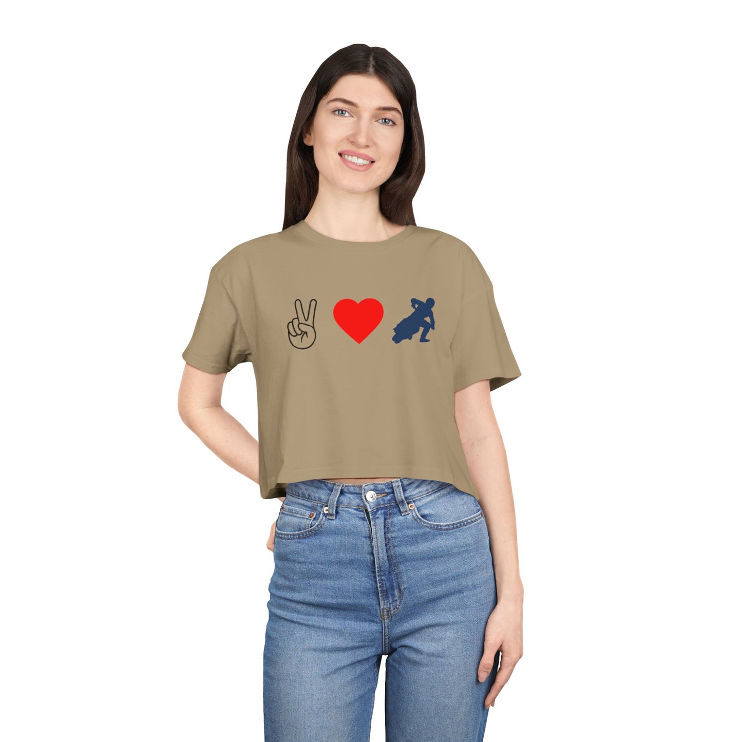 Women's Peace Love & Flat Track Crop Tee (Various Colors)