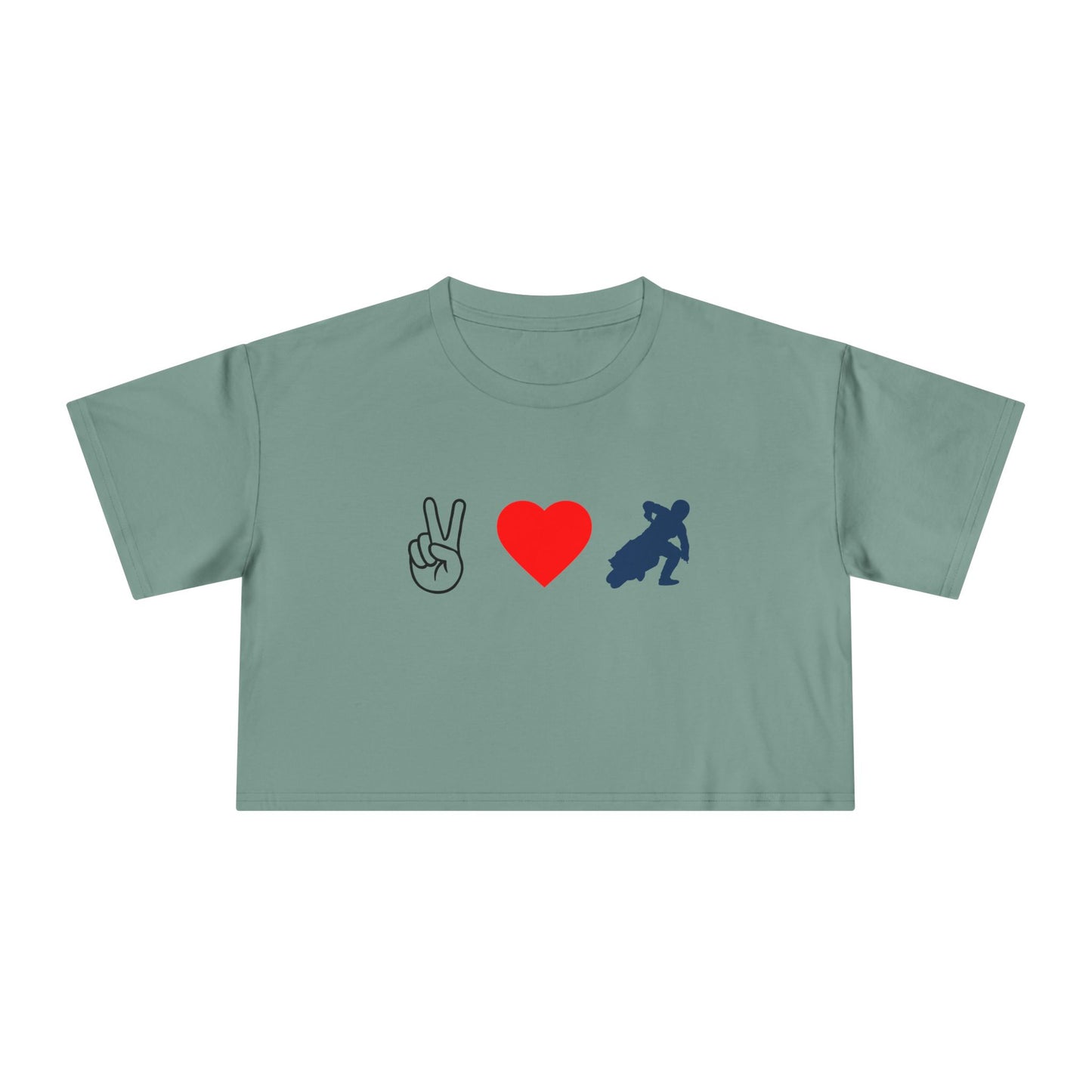 Women's Peace Love & Flat Track Crop Tee (Various Colors)