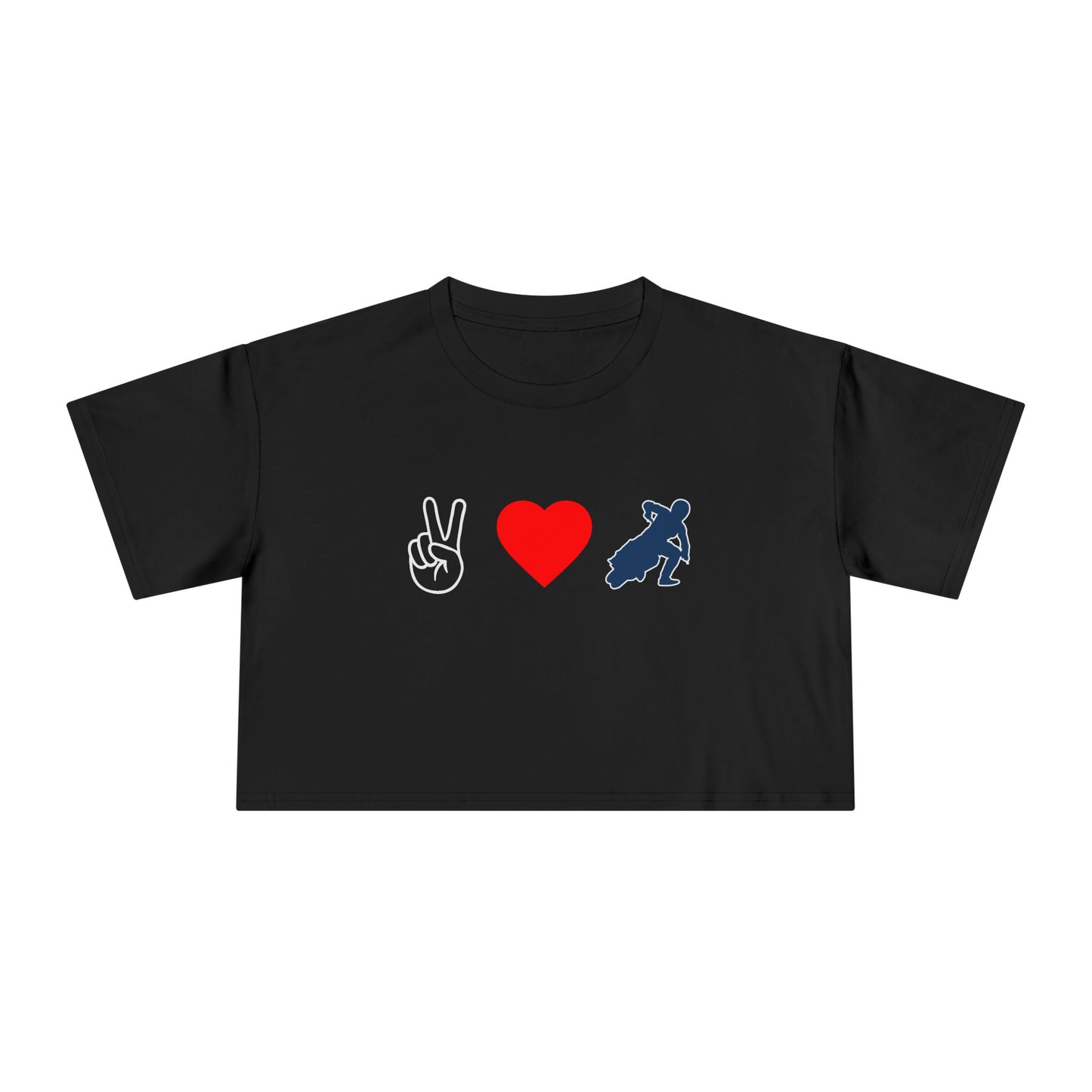 Women's Peace Love & Flat Track Crop Tee (Various Colors)