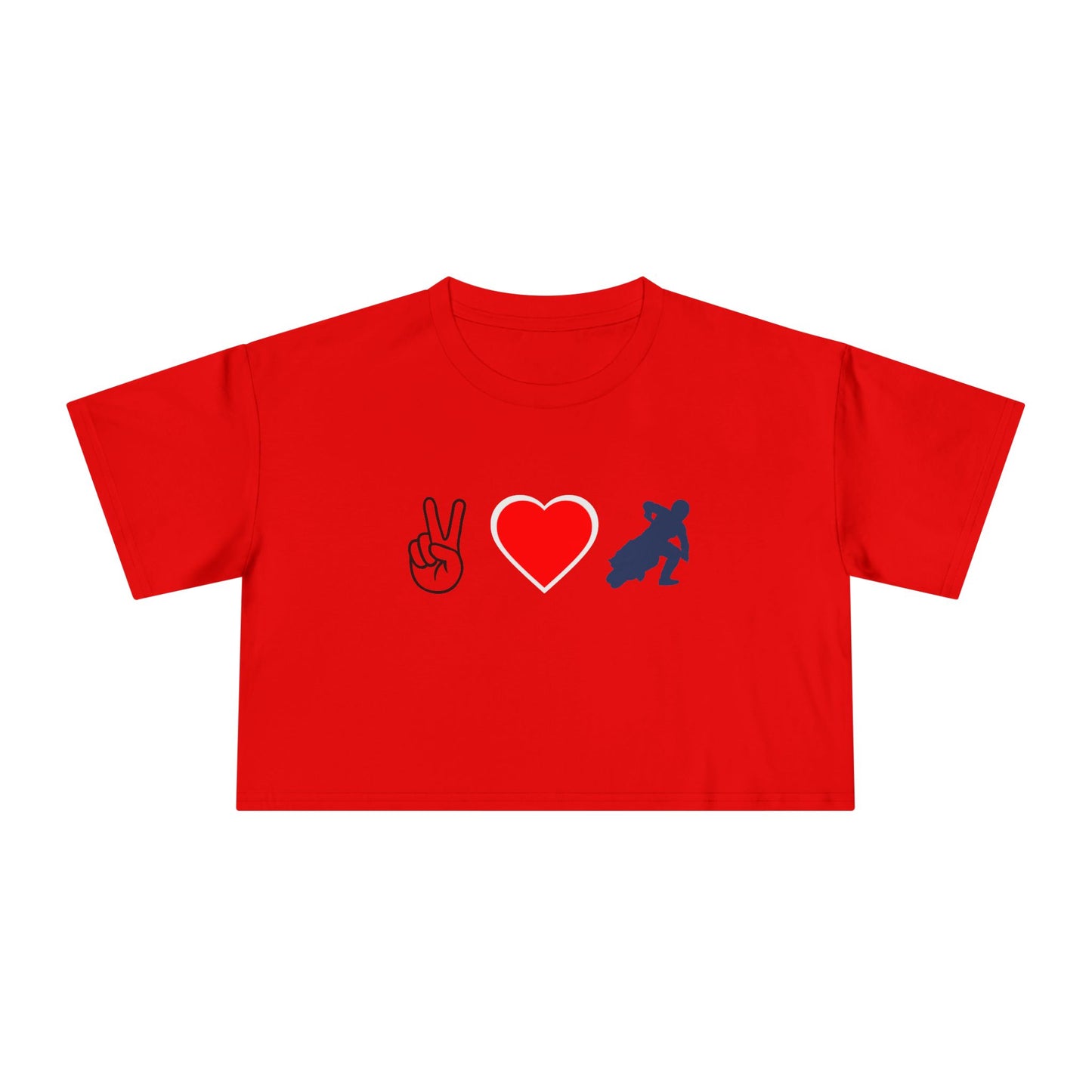 Women's Peace Love & Flat Track Crop Tee (Various Colors)