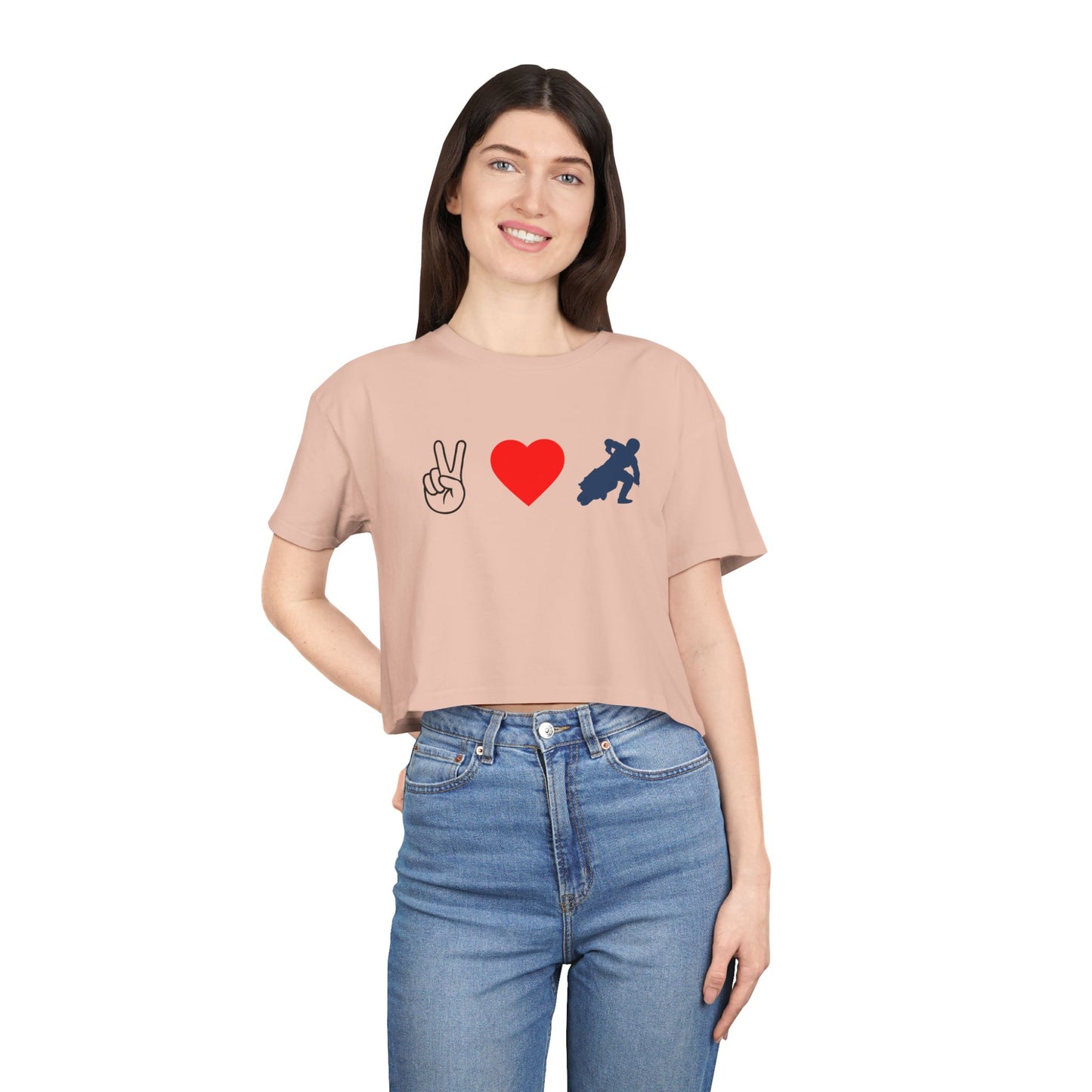 Women's Peace Love & Flat Track Crop Tee (Various Colors)