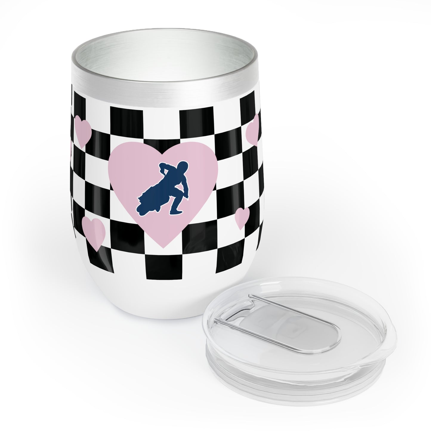 Flat Track Love Wine Tumbler with Checkerboard Hearts