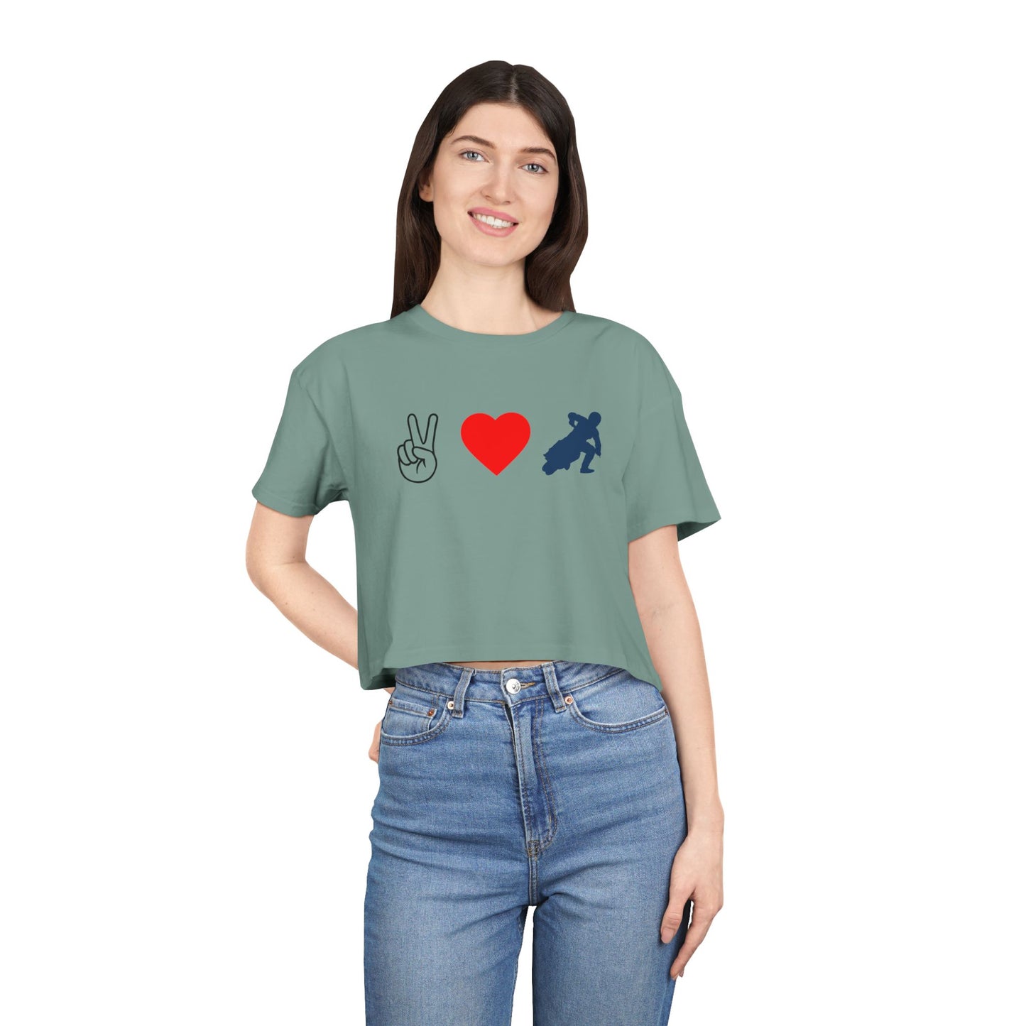 Women's Peace Love & Flat Track Crop Tee (Various Colors)