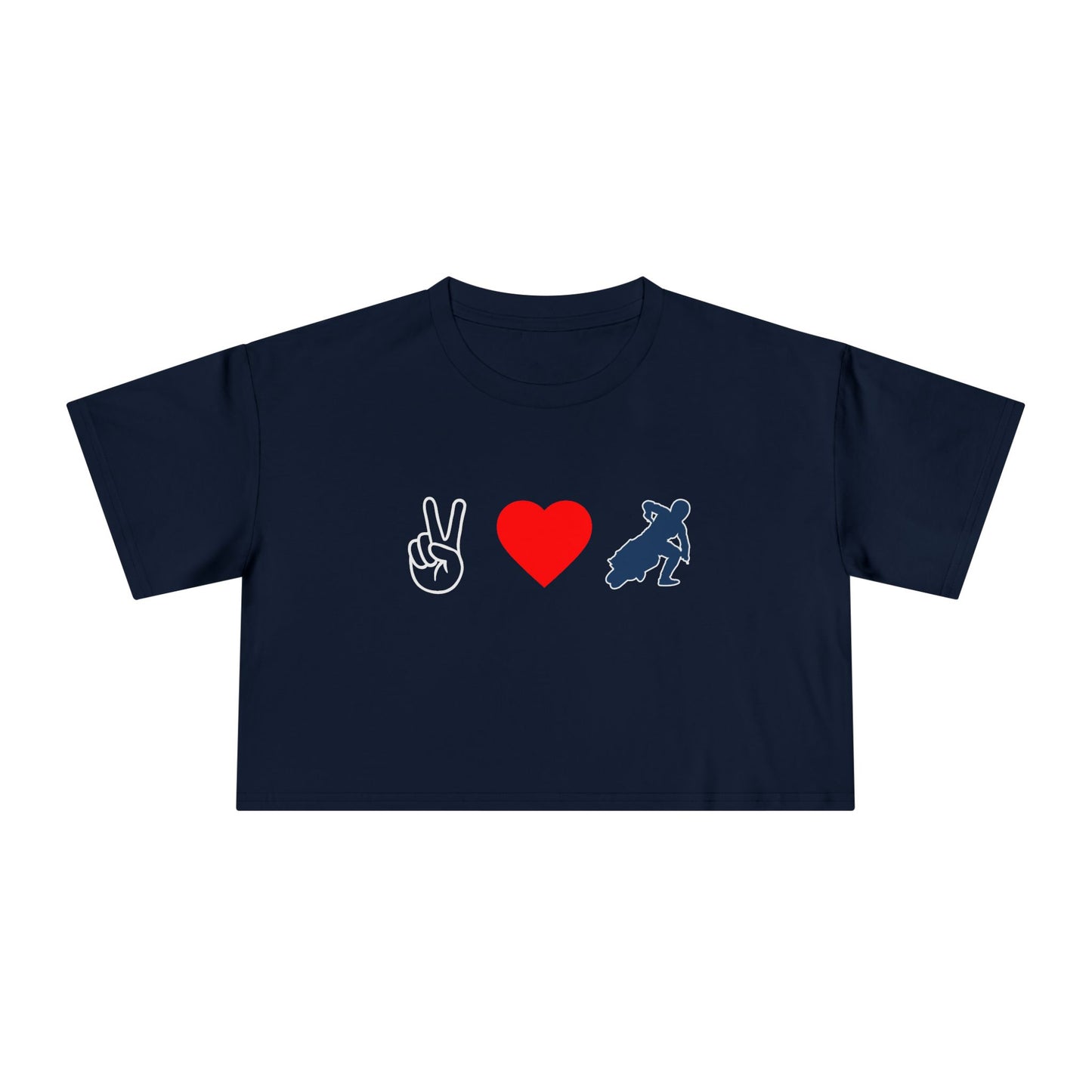 Women's Peace Love & Flat Track Crop Tee (Various Colors)