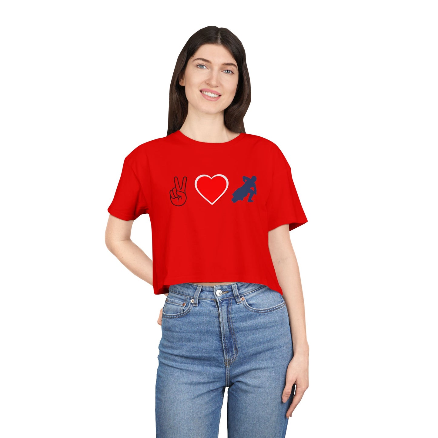 Women's Peace Love & Flat Track Crop Tee (Various Colors)
