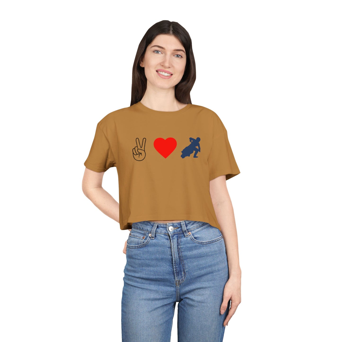 Women's Peace Love & Flat Track Crop Tee (Various Colors)