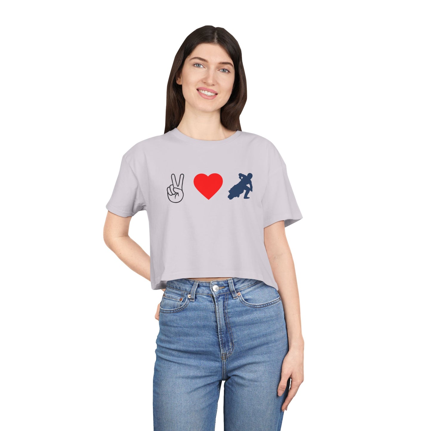 Women's Peace Love & Flat Track Crop Tee (Various Colors)