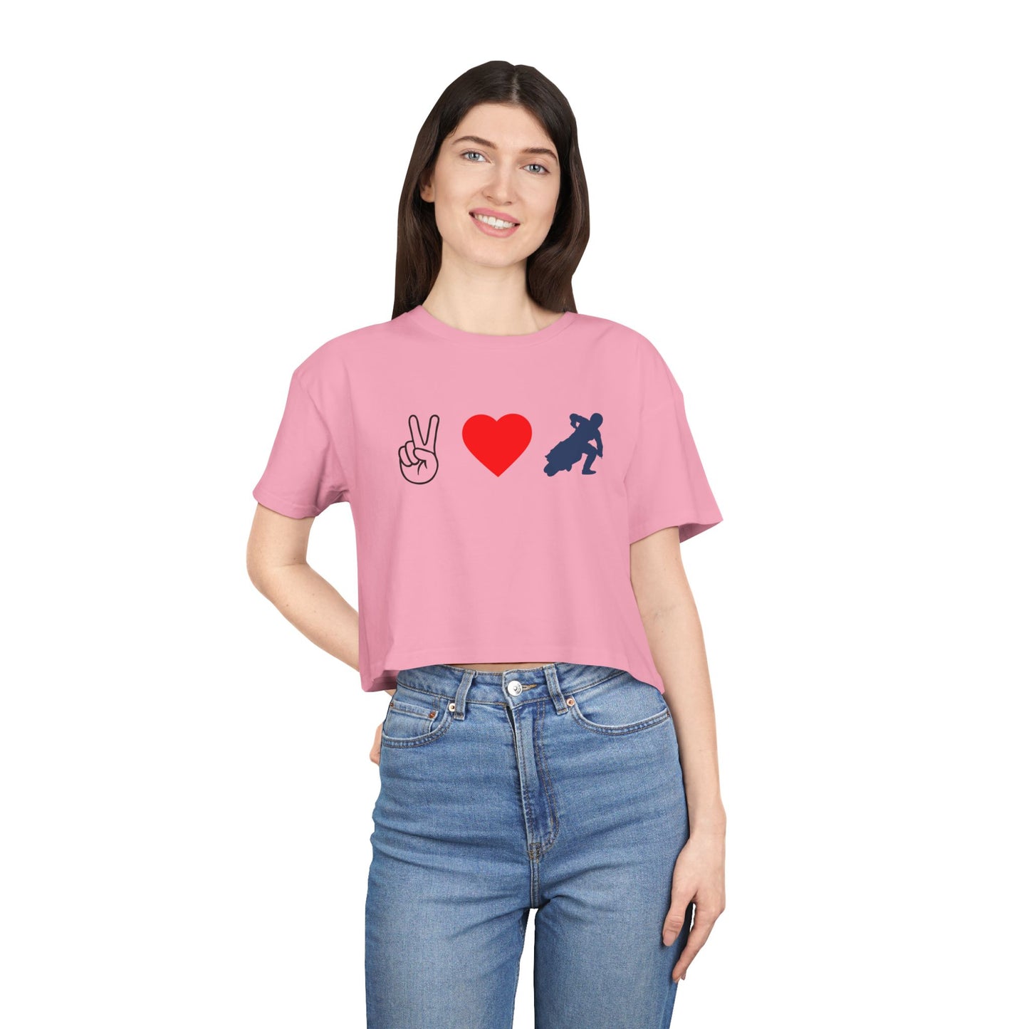 Women's Peace Love & Flat Track Crop Tee (Various Colors)