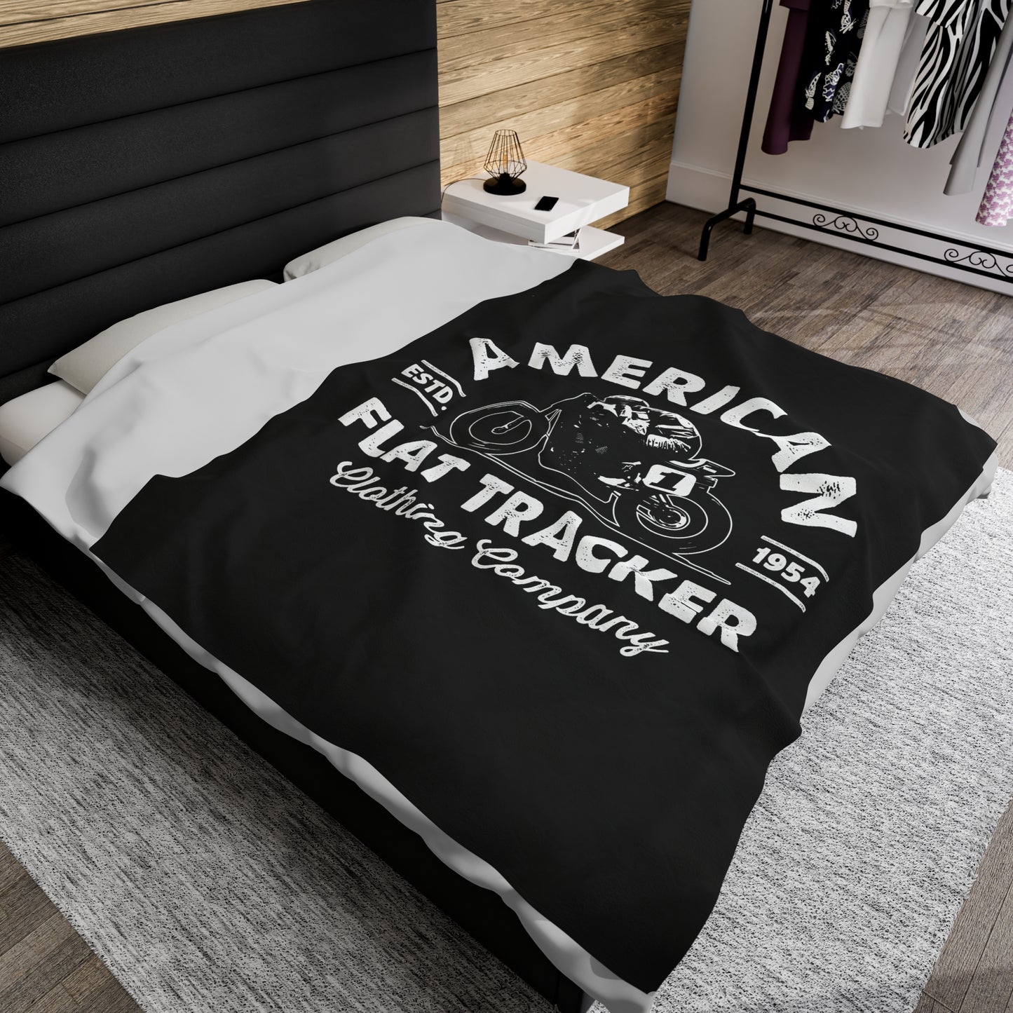 Black Velveteen Plush Blanket with American Flat Tracker Crest Logo