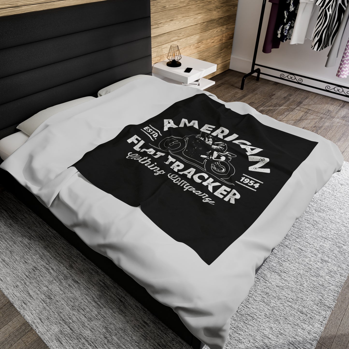 Black Velveteen Plush Blanket with American Flat Tracker Crest Logo