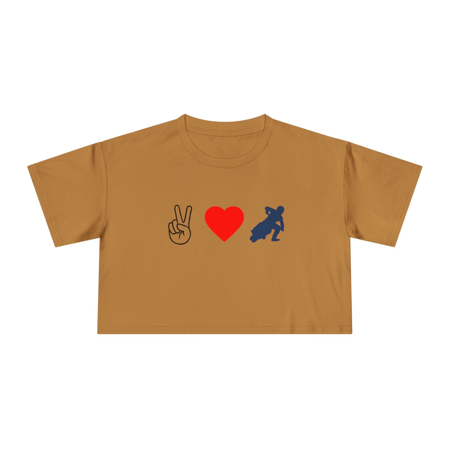 Women's Peace Love & Flat Track Crop Tee (Various Colors)